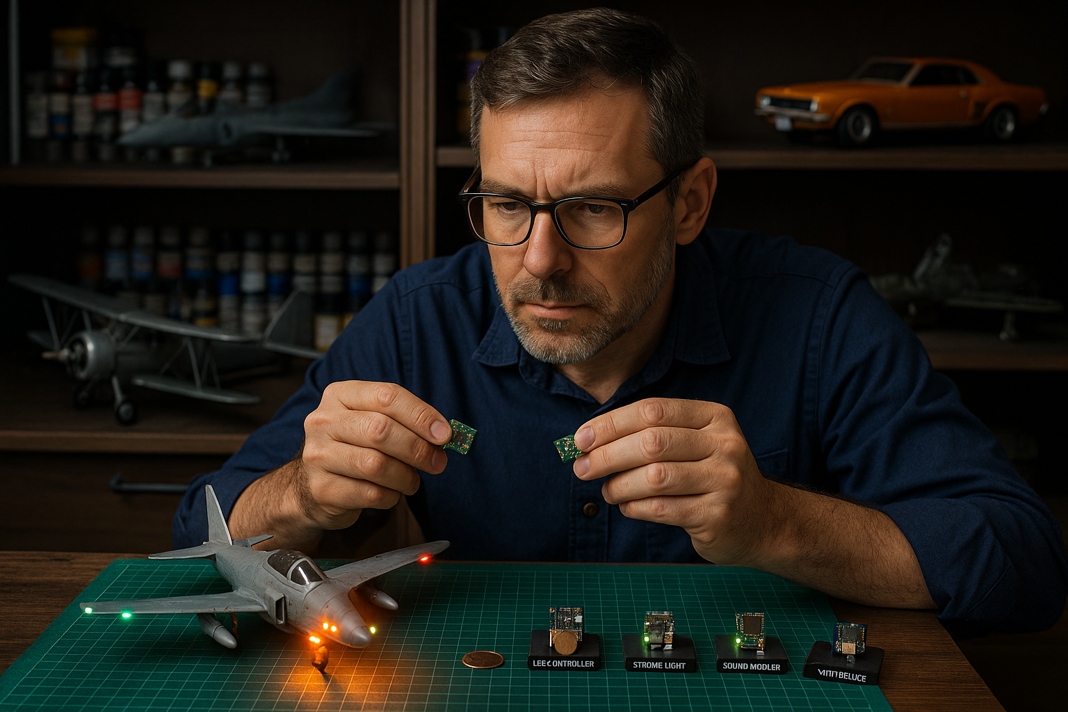Scale model
    airplane with professional lighting effects